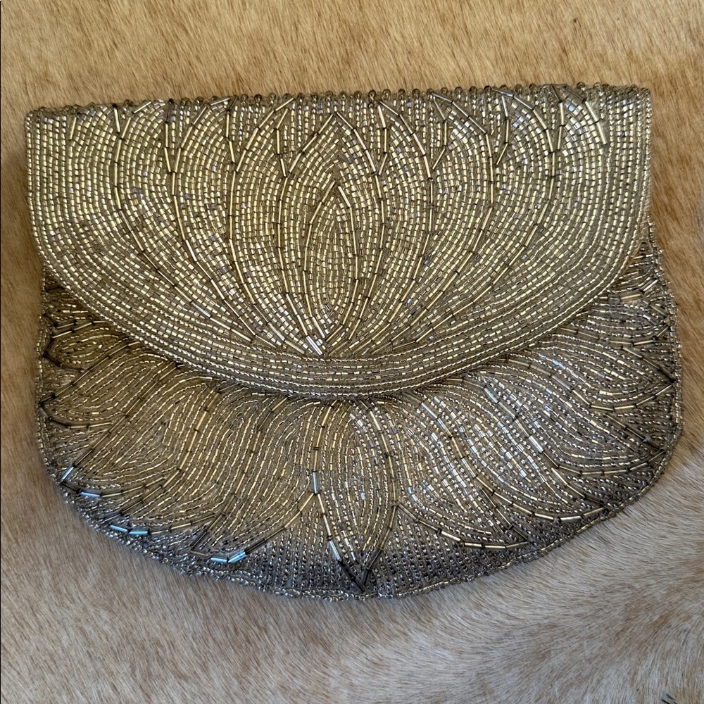 Vintage heavily Elegant Beaded Silver Clutch - Women Bags